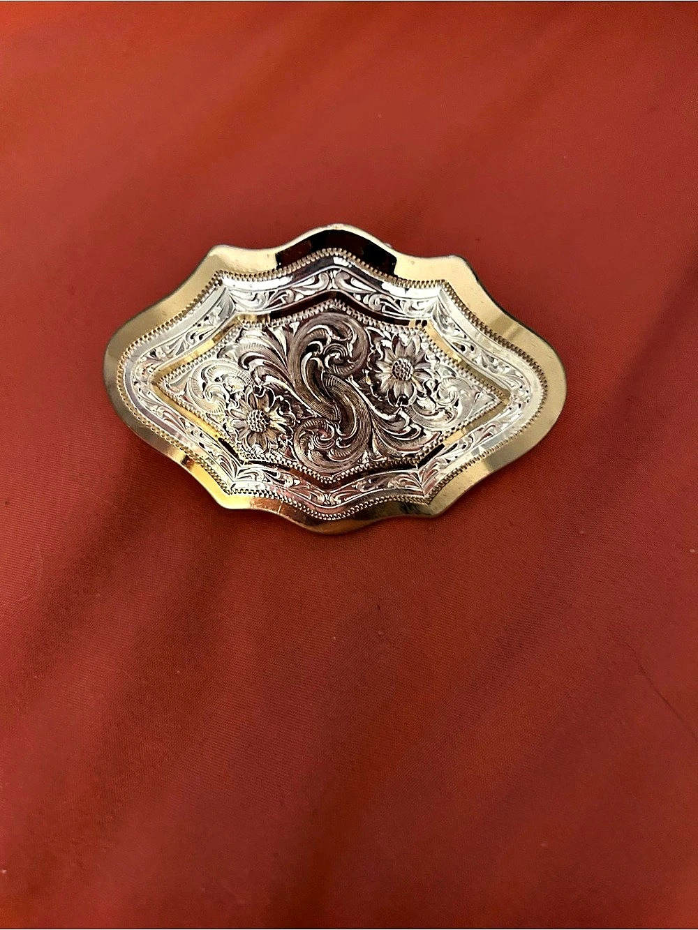 Silver King Engraved Western Belt Buckle in Silver & Gold